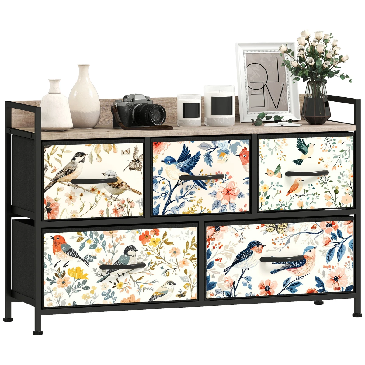 HOMCOM HOMCOM Fabric Dresser 8 Drawers Patterned Bedroom - Chest of Drawers