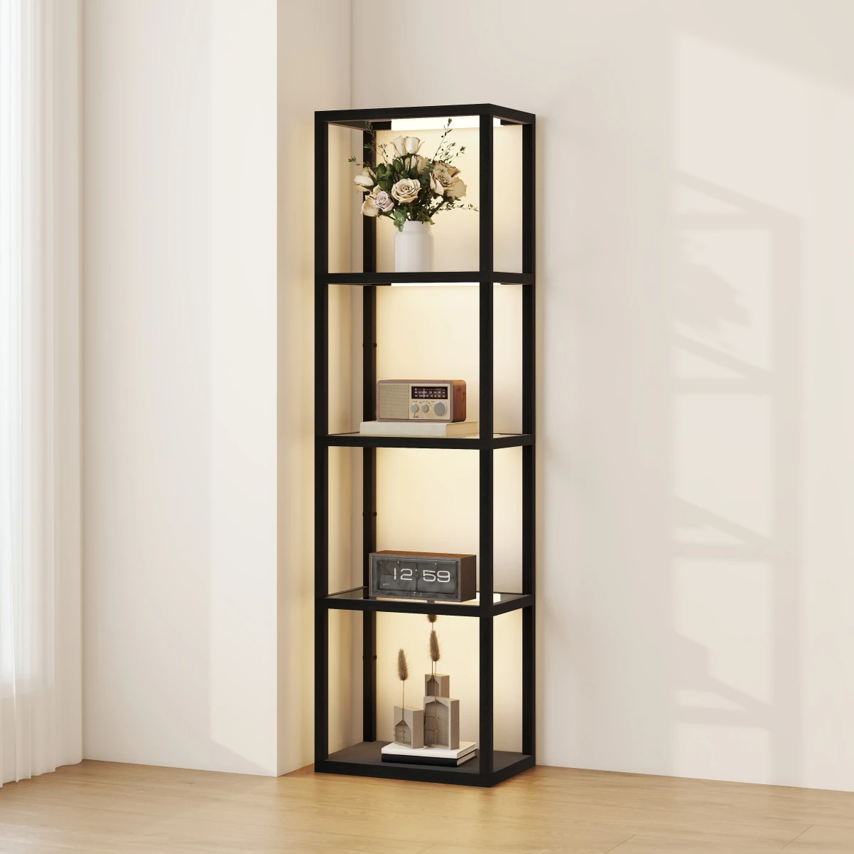HOMCOM LED Floor Lamp 4-Tier Shelves Dimmable by HOMCOM