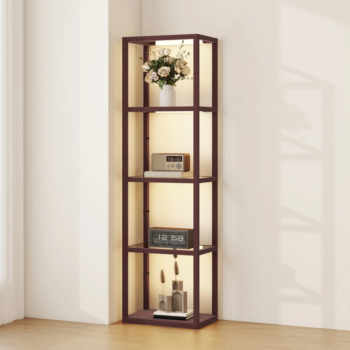 HOMCOM LED Floor Lamp 4-Tier Shelves Dimmable by HOMCOM
