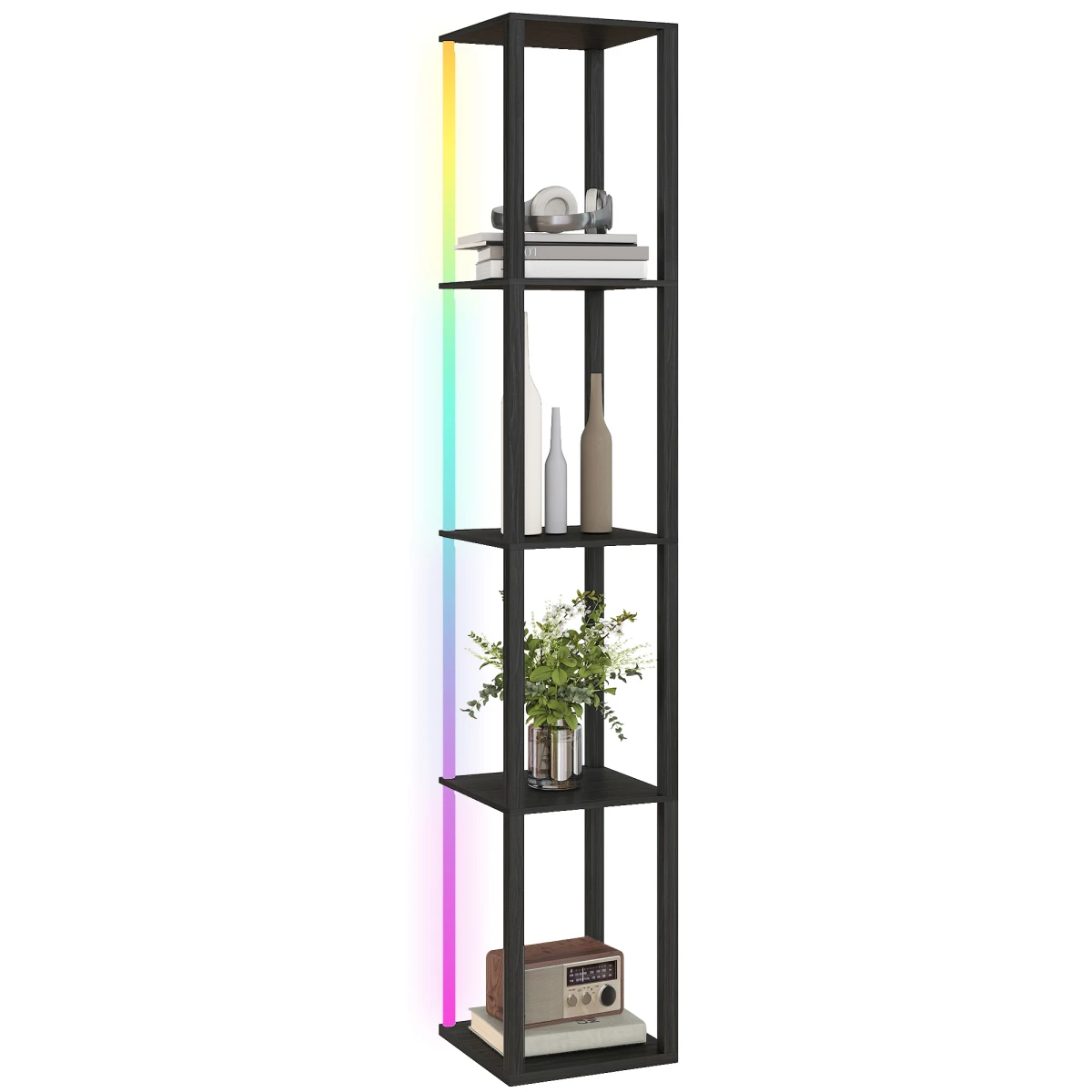 HOMCOM HOMCOM RGB LED Floor Lamp With Shelves 29L Remote Control Oak Finish Bedroom Decor - Lamp