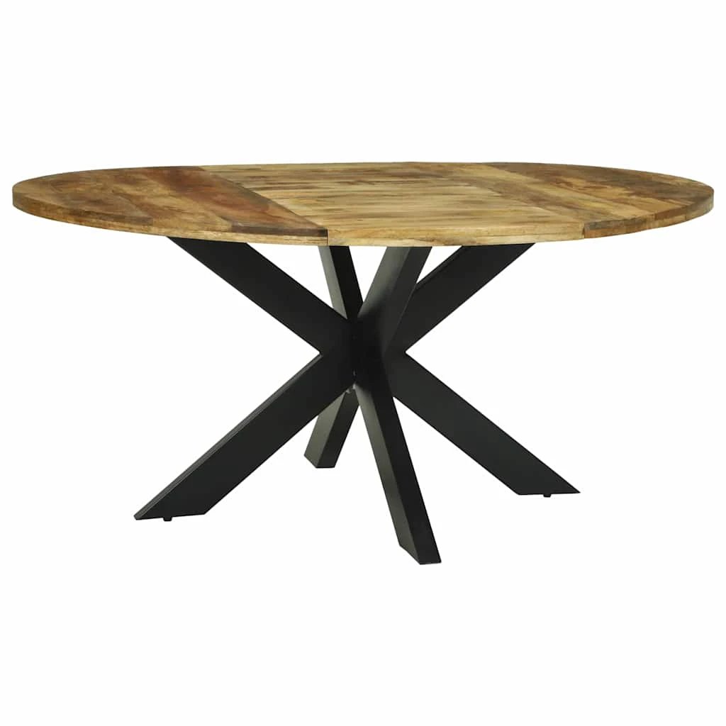 VidaXL Dining Table 160x90x75 cm Rough Mango Wood Powder Coated Steel Base for Family Dining by vidaXL