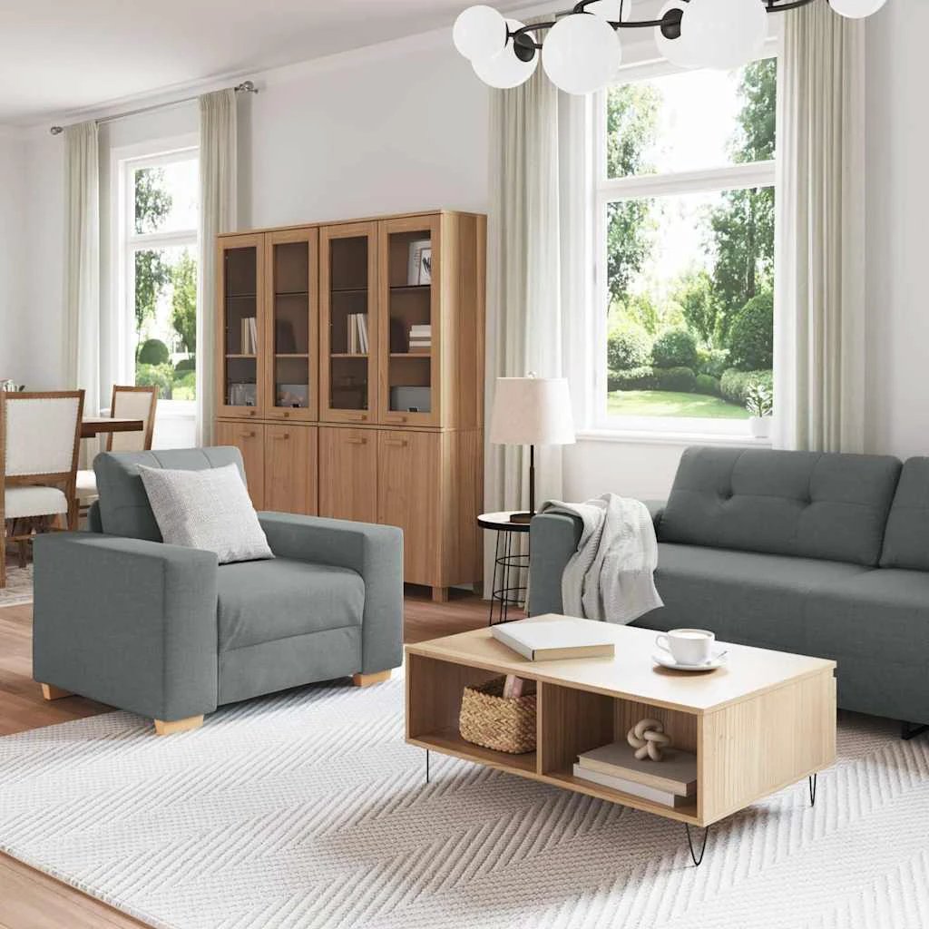 vidaXL VidaXL Sofa Set Three Piece Grey With Box Cushions And Polyester Fabric For Modern Living Room - Sofa