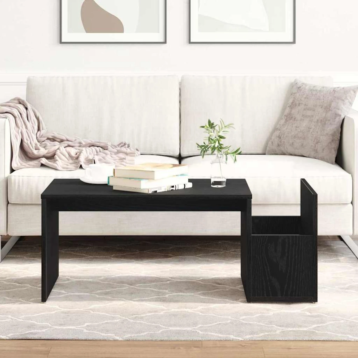 vidaXL VidaXL Coffee Table 90x45x35 Cm White Engineered Wood Openwork Geometric Design With Storage For Modern Living Rooms - Coffee Table