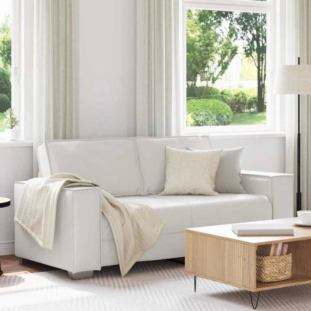 VidaXL Sofa Chair 59 Cm Cream Faux Leather With Cushion Indoor Living Room Decor by vidaXL