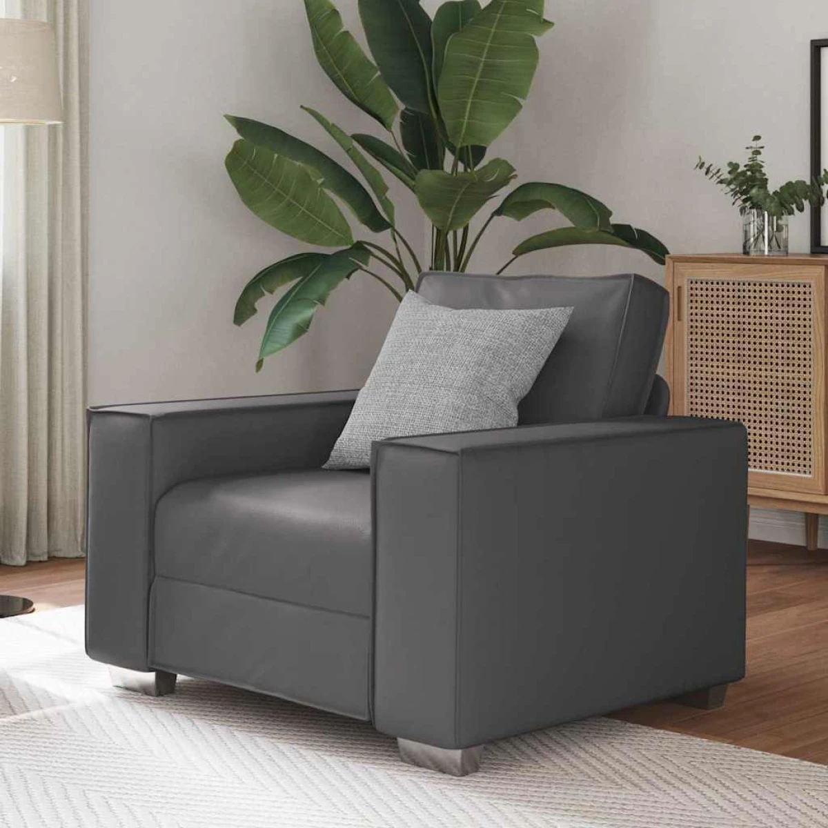 VidaXL Sofa Chair 59 Cm Cream Faux Leather With Cushion Indoor Living Room Decor by vidaXL