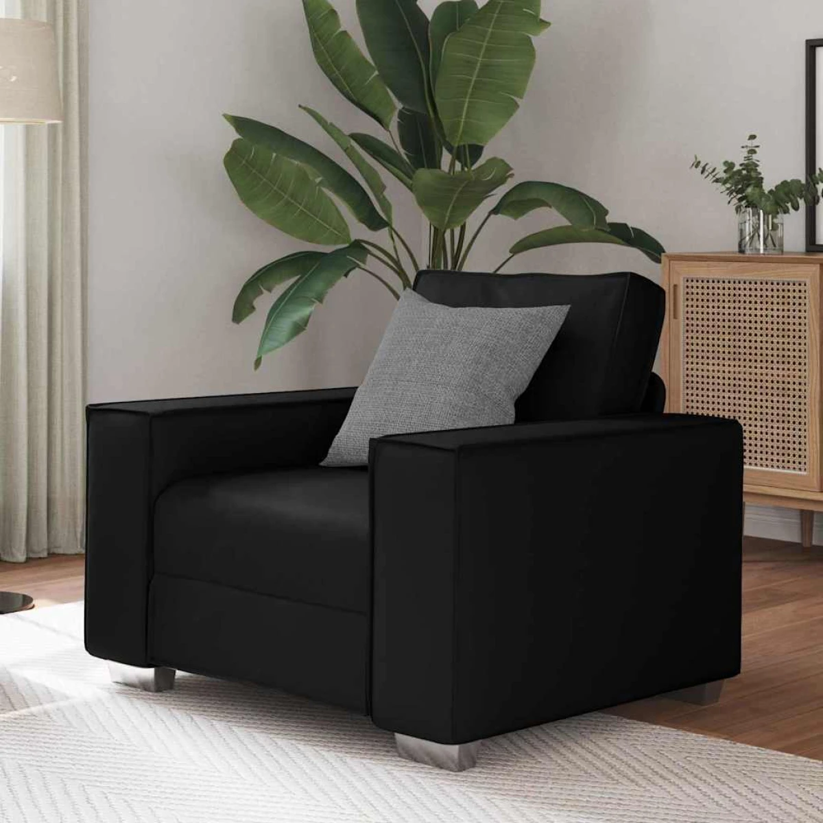 VidaXL Sofa Chair 59 Cm Cream Faux Leather With Cushion Indoor Living Room Decor by vidaXL