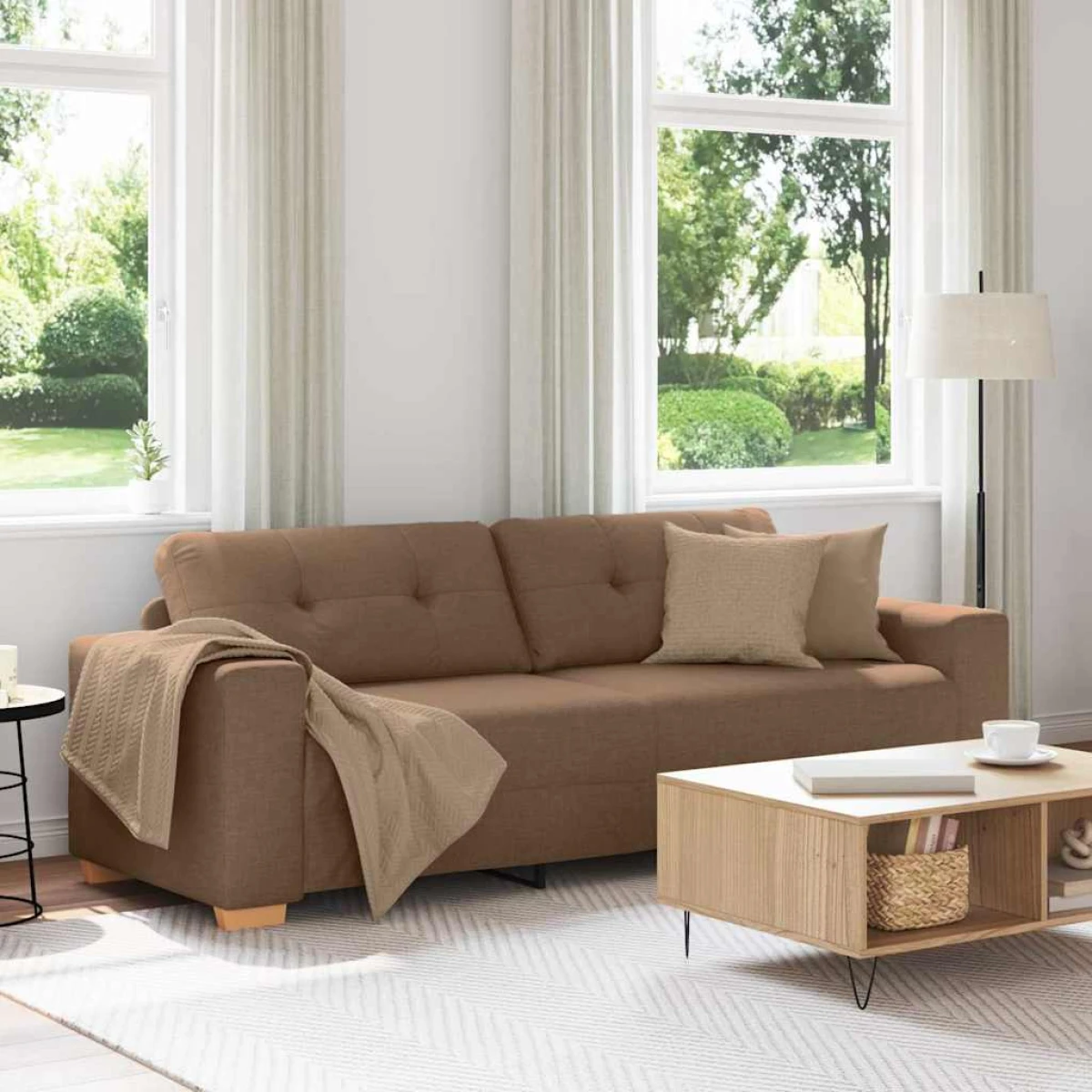 vidaXL VidaXL Sofa 3 Seater Cushioned Wine Red Fabric Living Room - Sofa