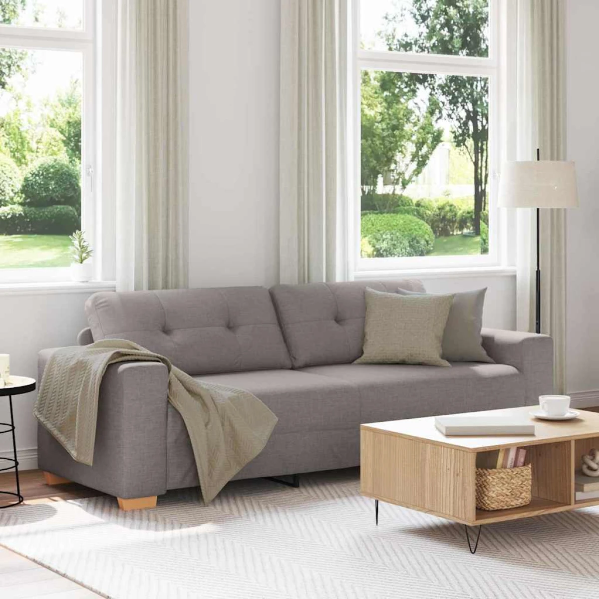 vidaXL VidaXL Sofa 3 Seater Cushioned Wine Red Fabric Living Room - Sofa
