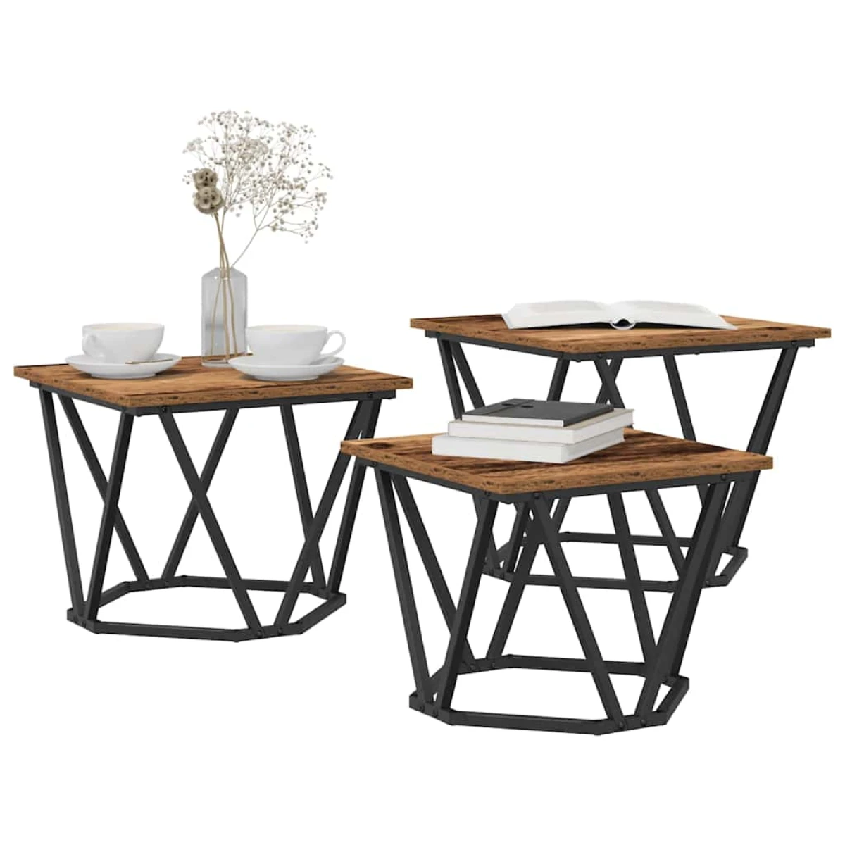 VidaXL Coffee Tables 50 x 50 x 40 cm Black Oak Set of 3 by vidaXL