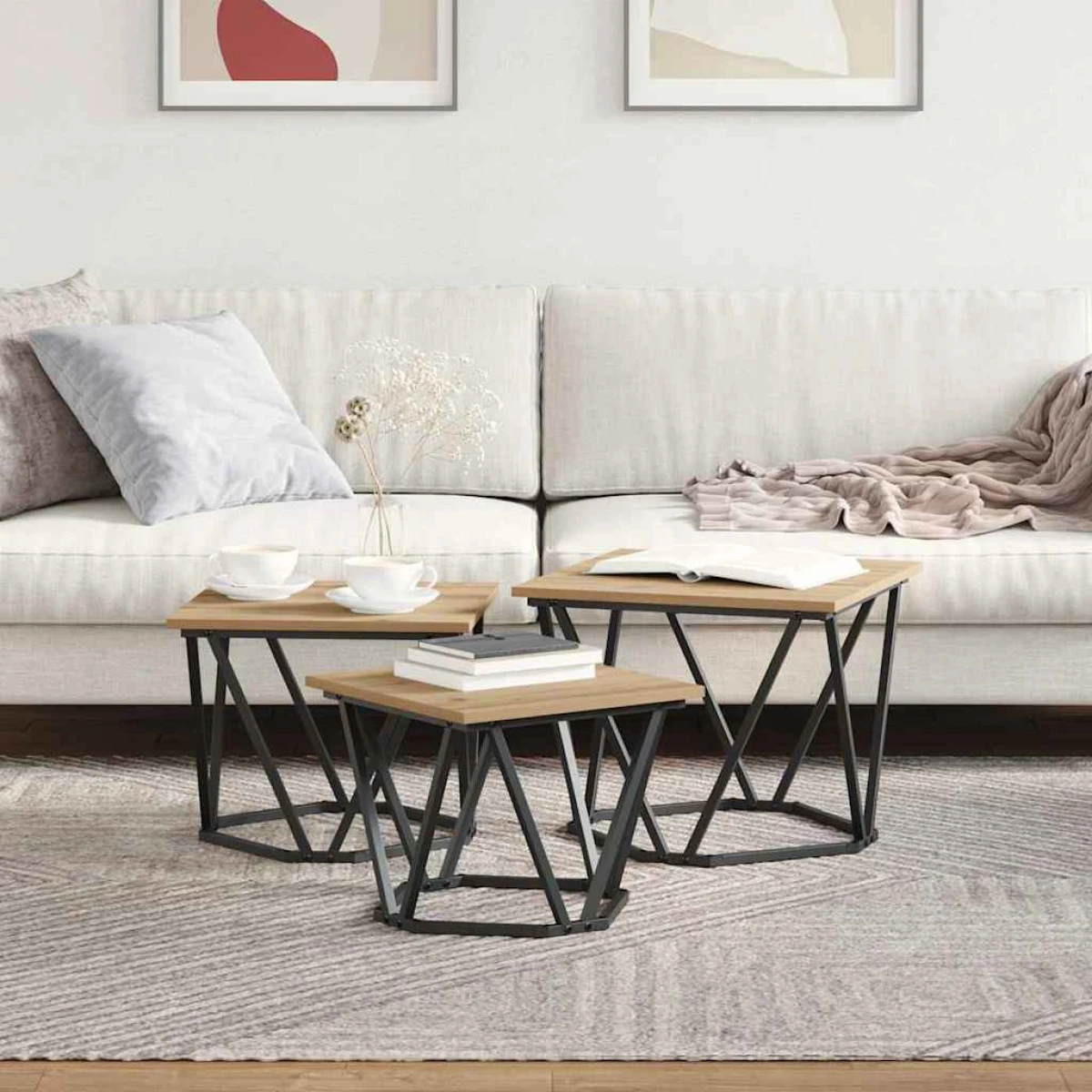 VidaXL Coffee Tables 50 x 50 x 40 cm Black Oak Set of 3 by vidaXL