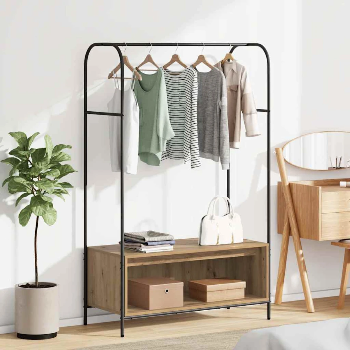 vidaXL vidaXL Clothes Rack 100 x 44 x 160 cm Black Frame With Engineered Wood Shelf For Entryway - Wardrobe