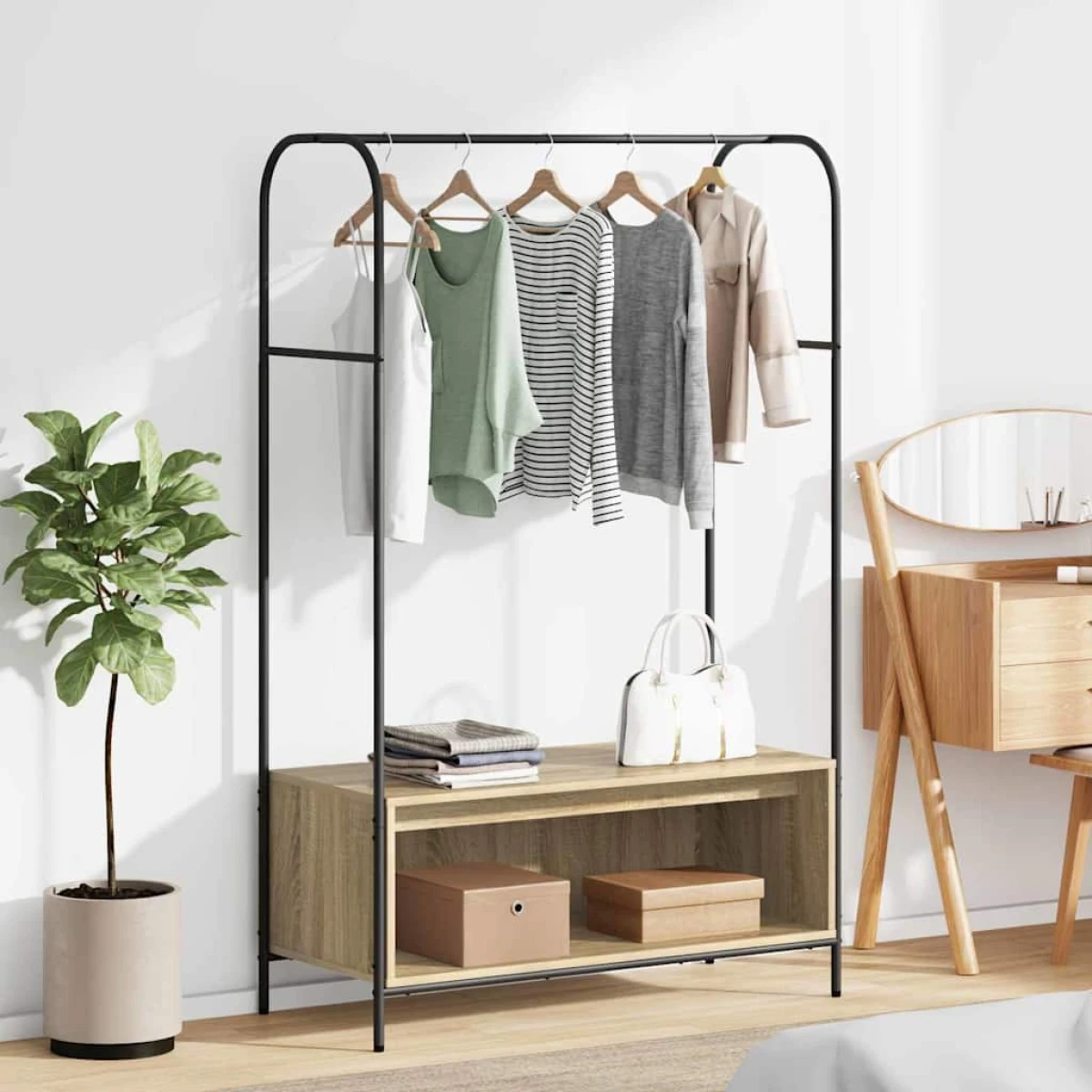 vidaXL vidaXL Clothes Rack 100 x 44 x 160 cm Black Frame With Engineered Wood Shelf For Entryway - Wardrobe