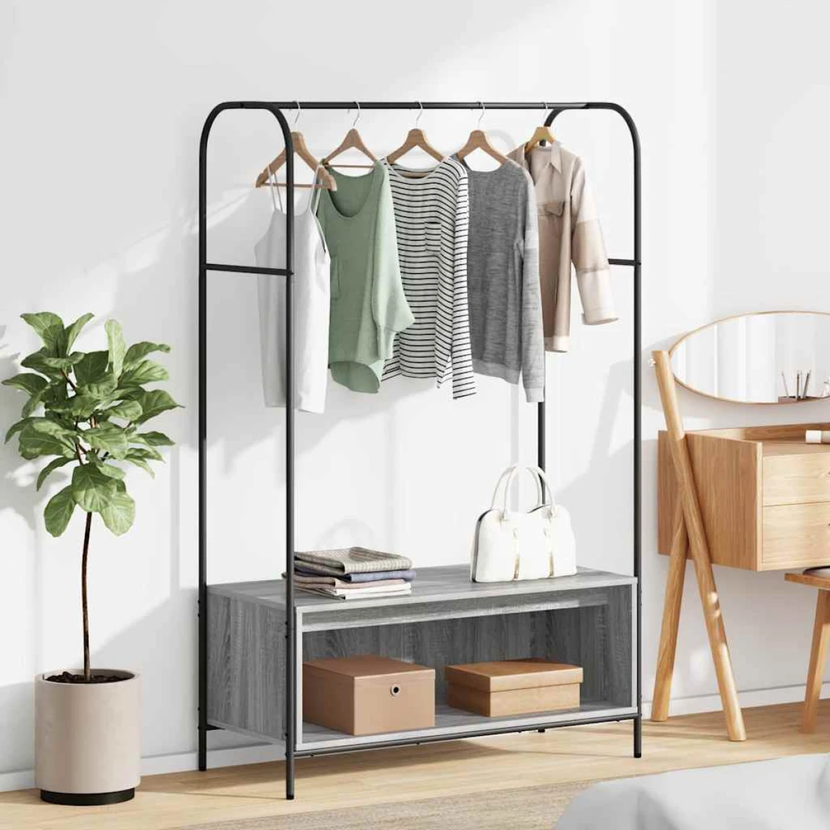 vidaXL vidaXL Clothes Rack 100 x 44 x 160 cm Black Frame With Engineered Wood Shelf For Entryway - Wardrobe
