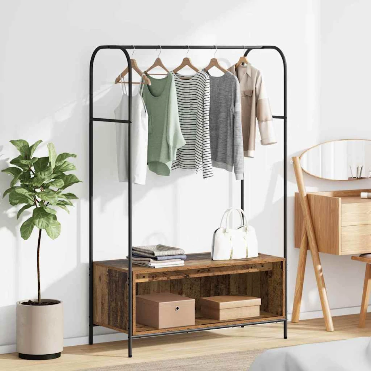 vidaXL vidaXL Clothes Rack 100 x 44 x 160 cm Black Frame With Engineered Wood Shelf For Entryway - Wardrobe