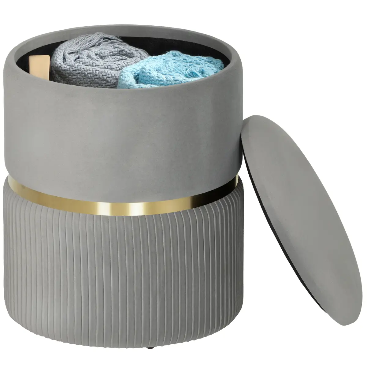 HOMCOM HOMCOM Round Pouffe, Storage Footstool with Cushioned Top - Footstool