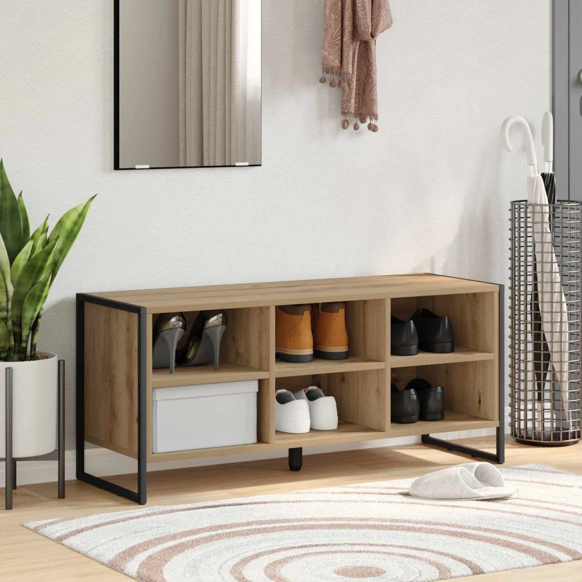 VidaXL Shoe Cabinet 100 x 35 x 44 cm Industrial Black Oak Engineered Wood Indoor Use by vidaXL