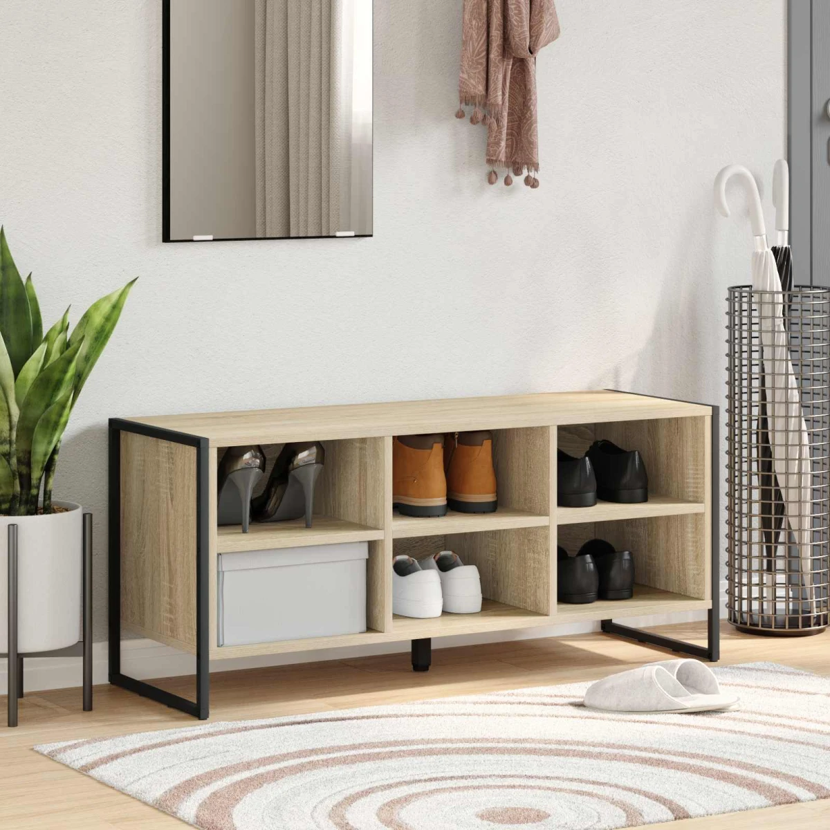 VidaXL Shoe Cabinet 100 x 35 x 44 cm Industrial Black Oak Engineered Wood Indoor Use by vidaXL