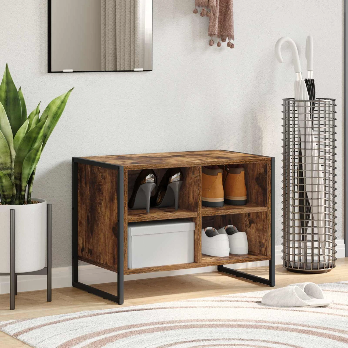 VidaXL Shoe Cabinet 100 x 35 x 44 cm Industrial Black Oak Engineered Wood Indoor Use by vidaXL