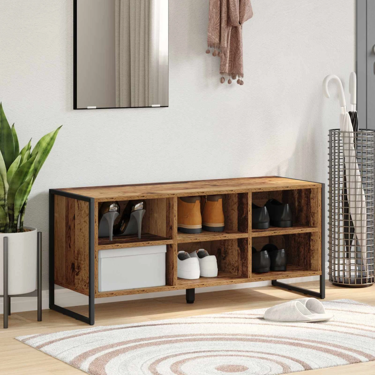 VidaXL Shoe Cabinet 100 x 35 x 44 cm Industrial Black Oak Engineered Wood Indoor Use by vidaXL