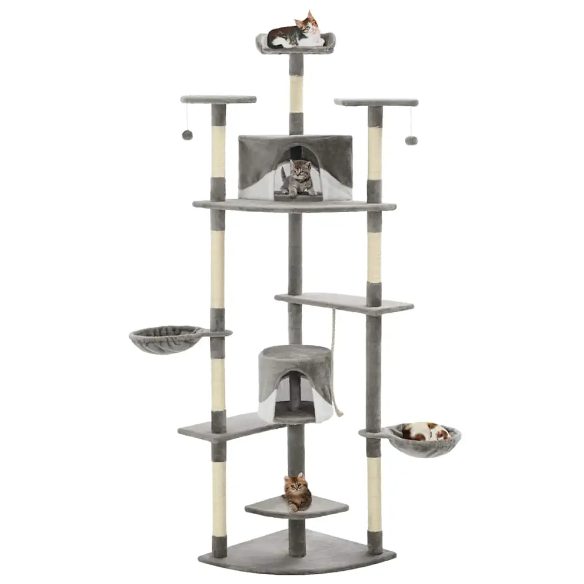 vidaXL vidaXL Cat Tree with Sisal Scratching Posts 203 cm Beige and White - Cat Tree