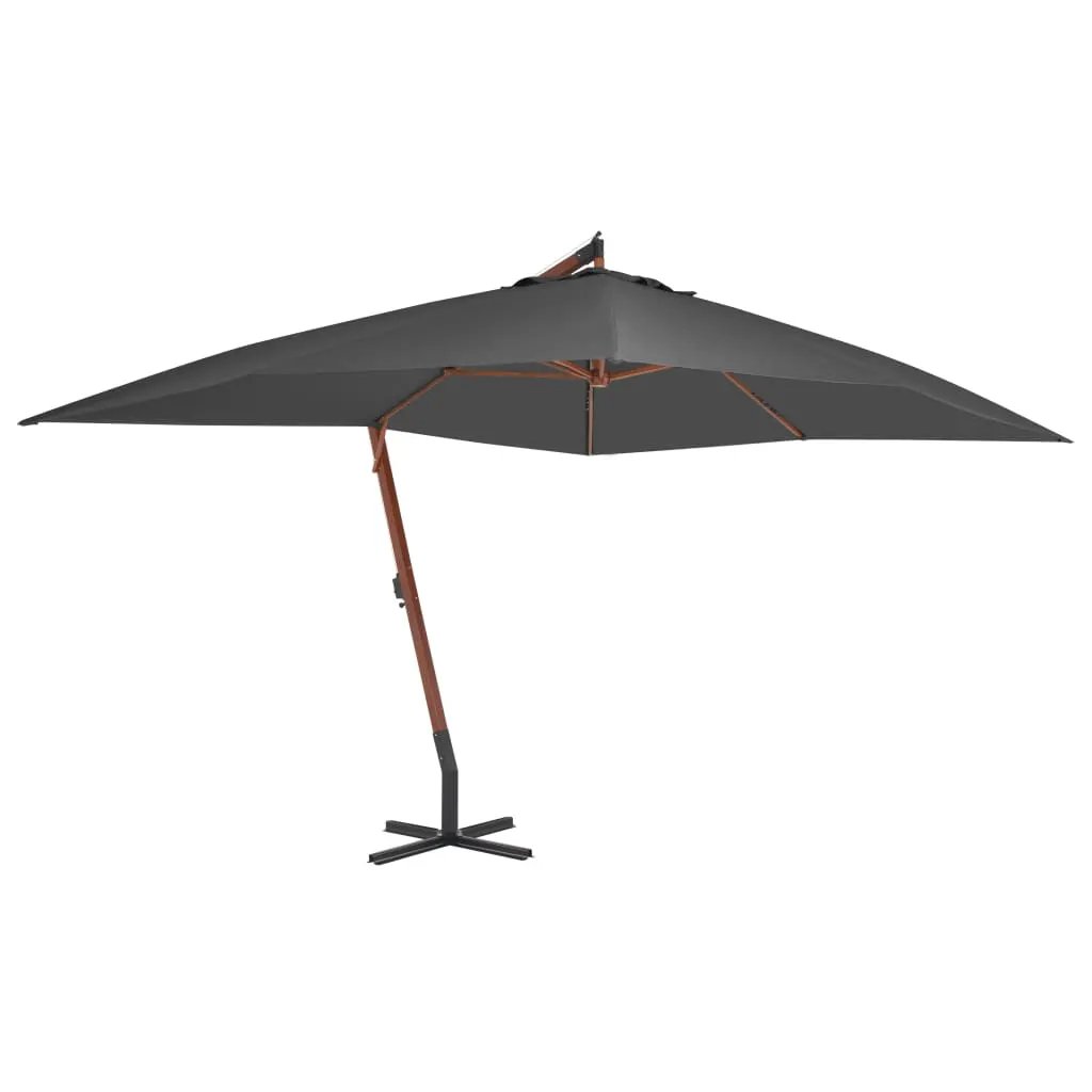 vidaXL vidaXL Hanging Garden Parasol with Wooden Pole 400x300 cm Black - Parasol