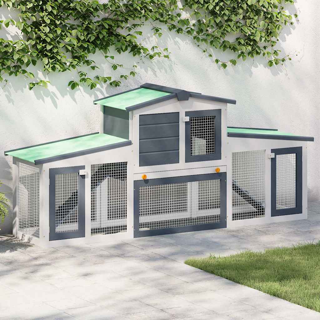 vidaXL Large Rabbit Hutch Small Animal House Pet Cage with Roofs Wood - from vidaXL