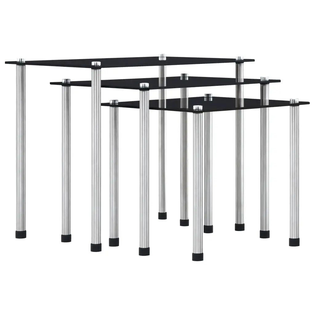 vidaXL vidaXL Nesting Tables 3 pcs Black Tempered Glass - Nest of Tables