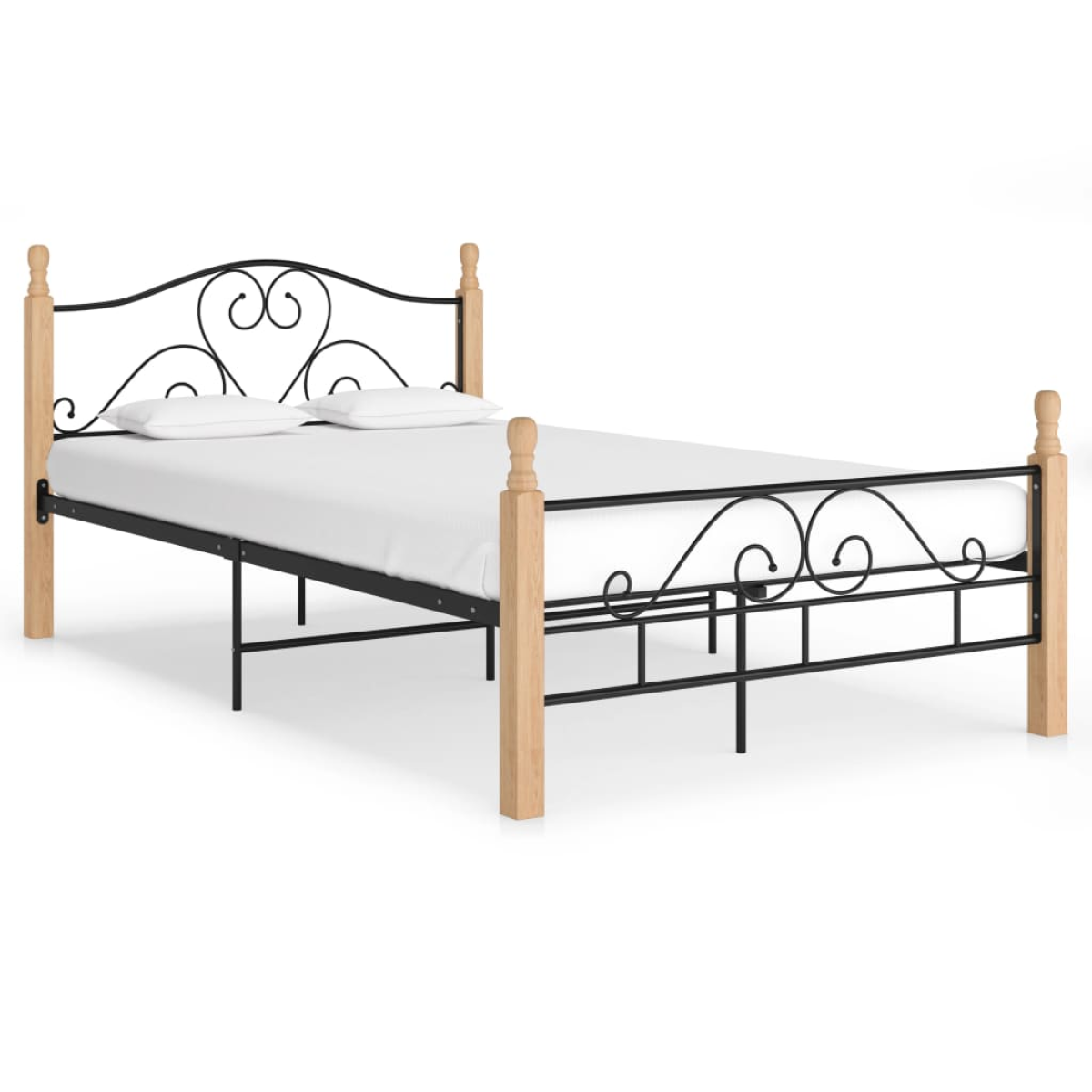 vidaXL Bed Frame | Black and natural oak | Powder-coated metal, solid oak wood - from vidaXL