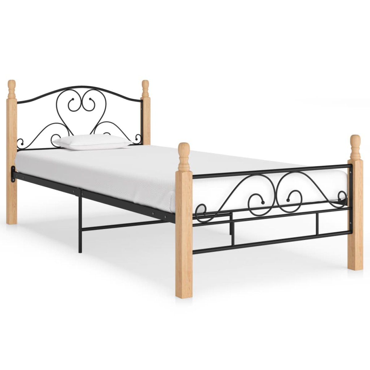 vidaXL Bed Frame | Black and natural oak | Powder-coated metal, solid oak wood - from vidaXL