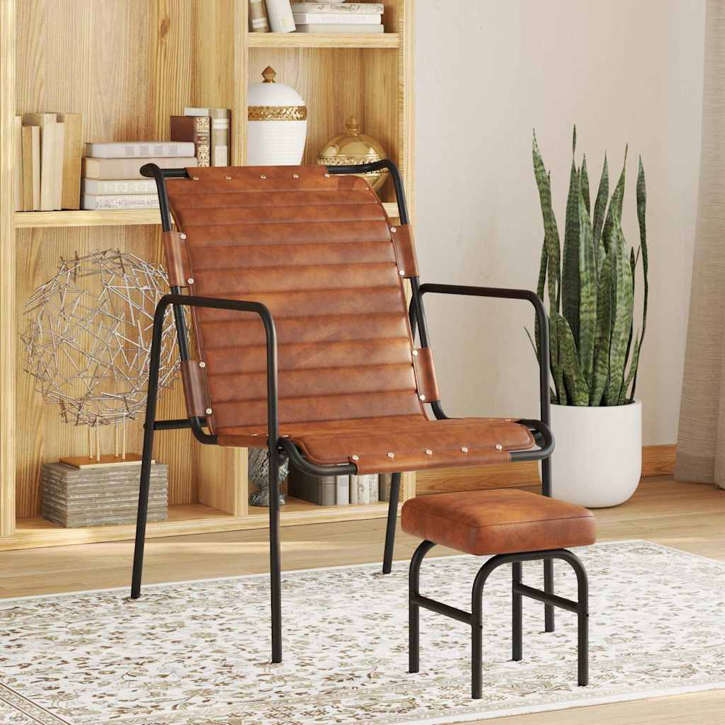 vidaXL Relaxing Armchair with a Footrest Brown Real Leather - from vidaXL