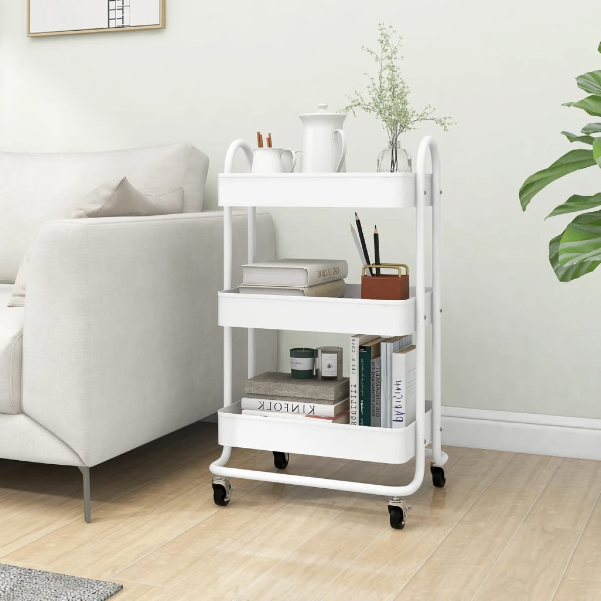 vidaXL 3-Tier Trolley Black 43x34x79 cm Steel - from vidaXL