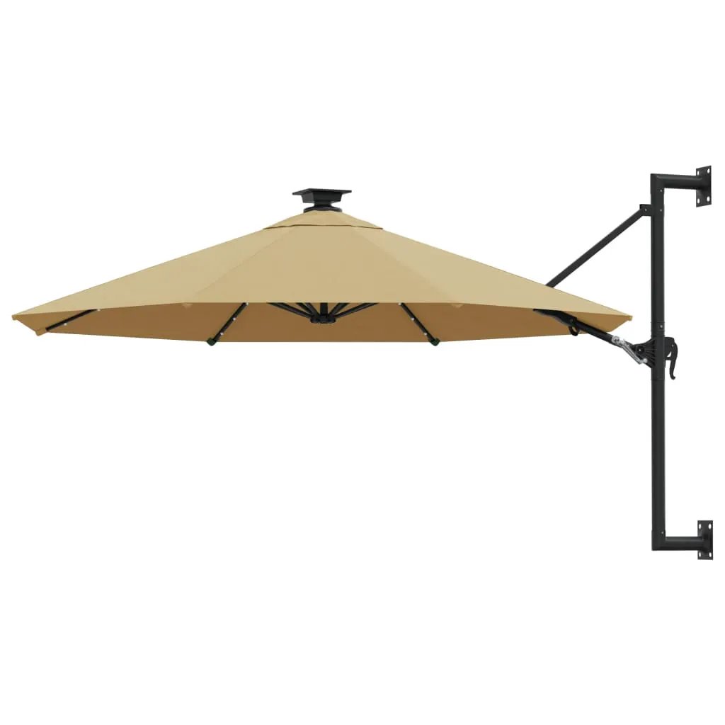 vidaXL vidaXL Wall-mounted Garden Parasol with LEDs 300 cm Sand - Parasol
