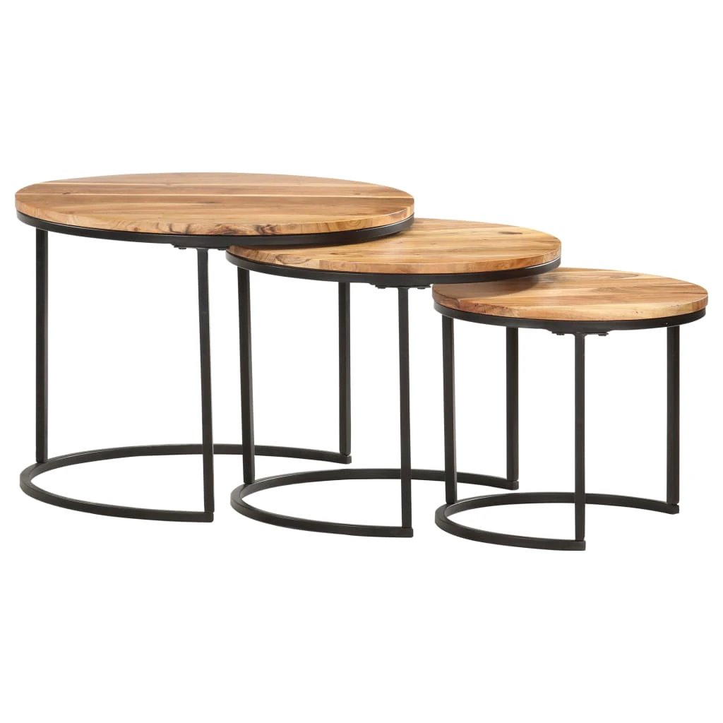 vidaXL Nesting Tables 3-Pc Mango Wood Steel by vidaXL