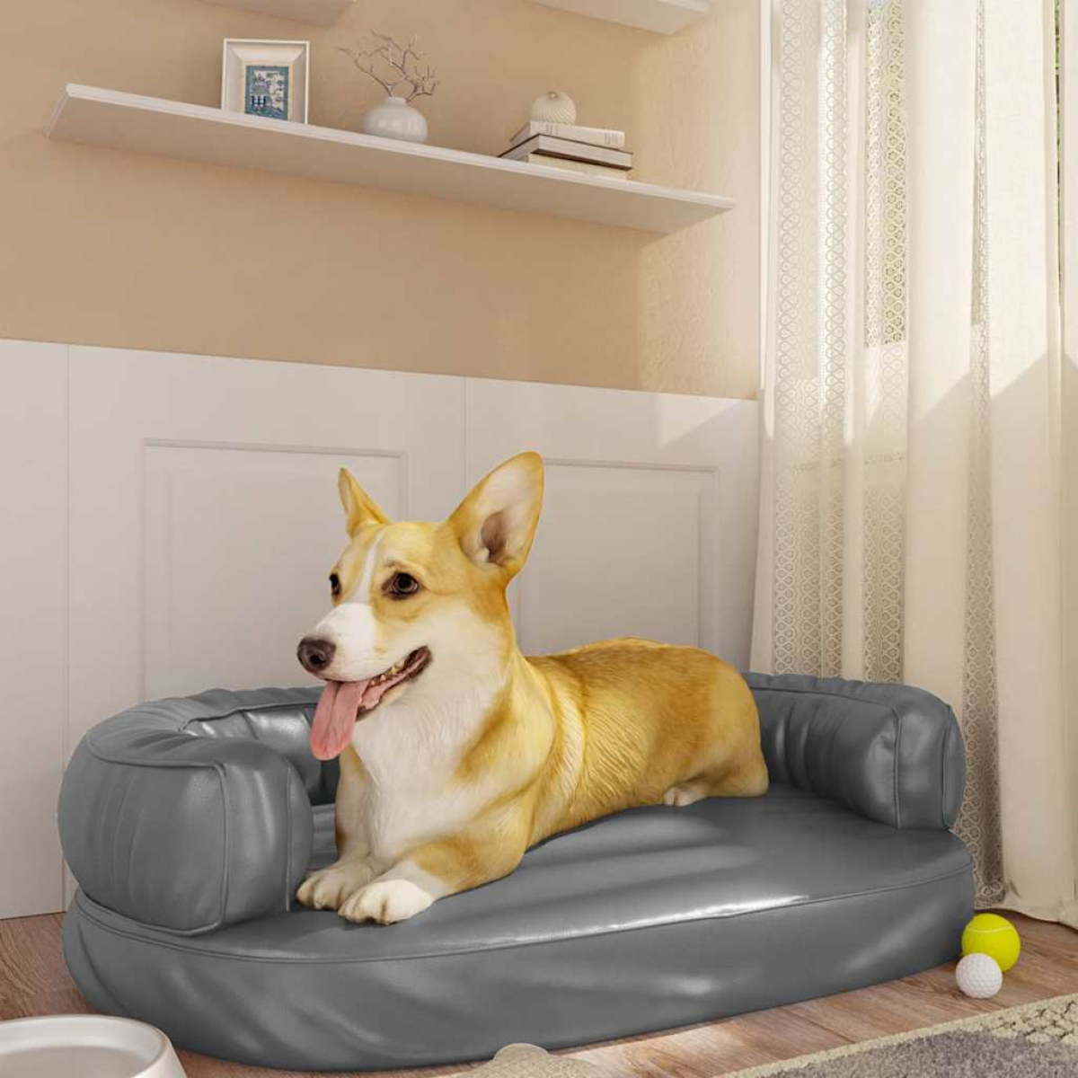vidaXL Dog Bed | Dark Blue | Faux Leather | Medium | Dog Bed | Rectangular - from vidaXL