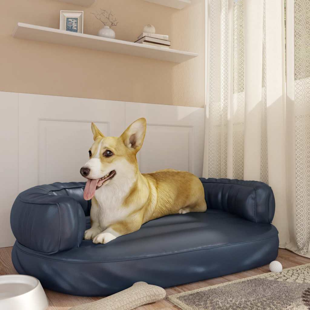 vidaXL Dog Bed | Dark Blue | Faux Leather | Medium | Dog Bed | Rectangular - from vidaXL