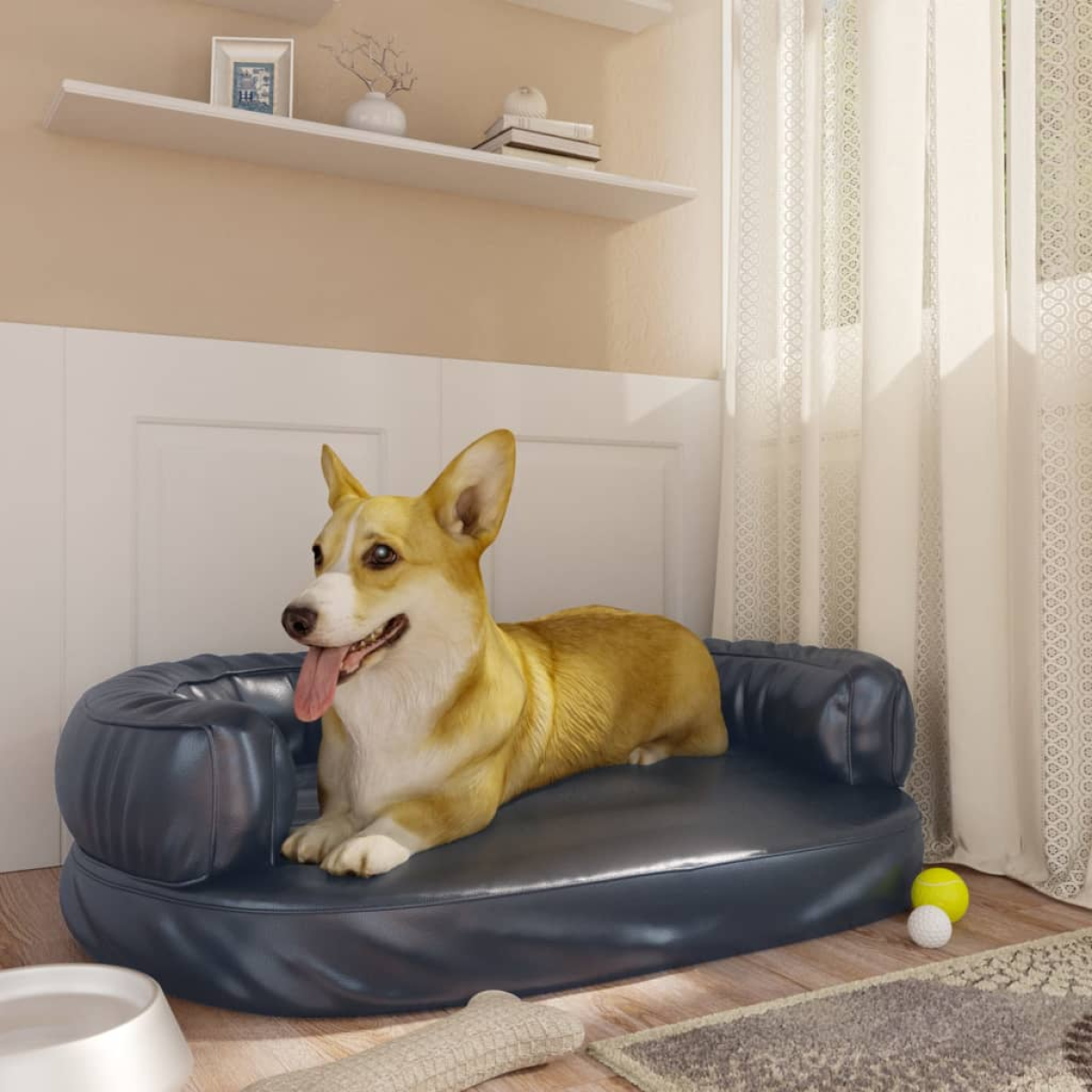 vidaXL Dog Bed | Dark Blue | Faux Leather | Medium | Dog Bed | Rectangular - from vidaXL