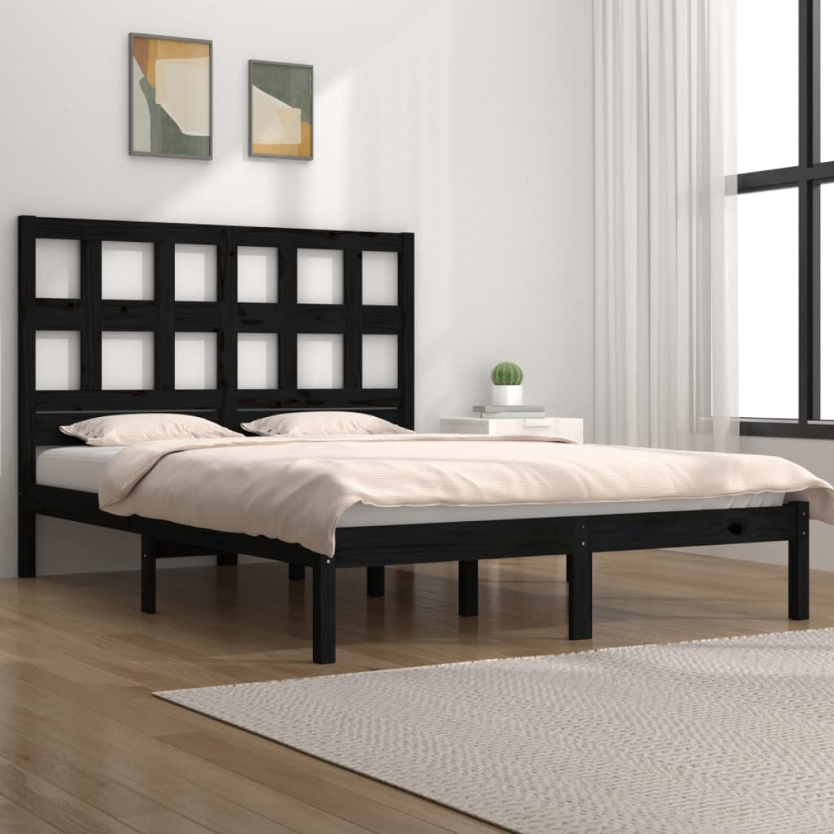 vidaXL Bed Frame | Black | Solid pine wood | Durable | Bed Frame | Rectangular - from vidaXL