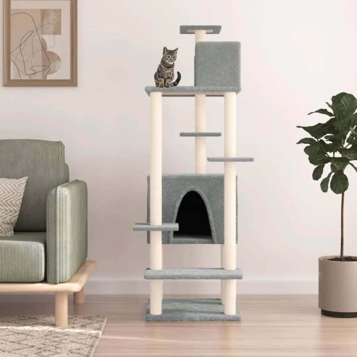vidaXL vidaXL Cat Tree with Sisal Scratching Posts Cream 154 cm - Cat Tree