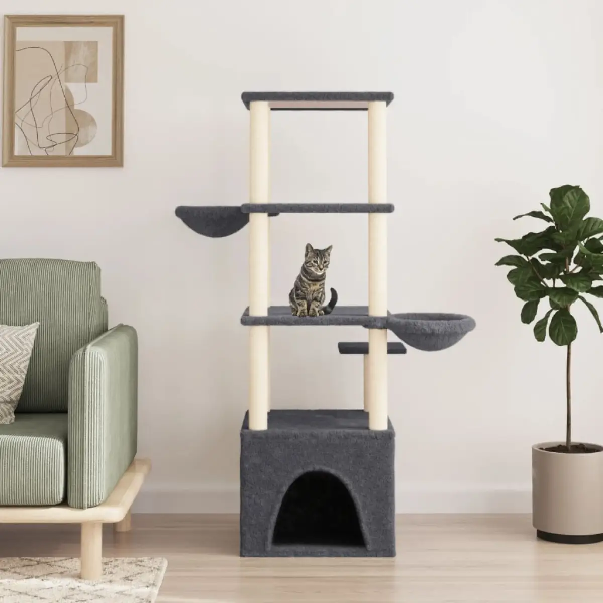 vidaXL vidaXL Cat Tree with Sisal Scratching Posts Cream 147 cm - Cat Tree