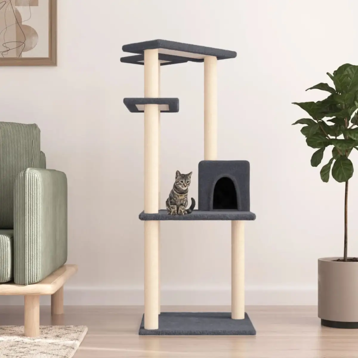 vidaXL vidaXL Cat Tree with Sisal Scratching Posts Cream 123 cm - Cat Tree