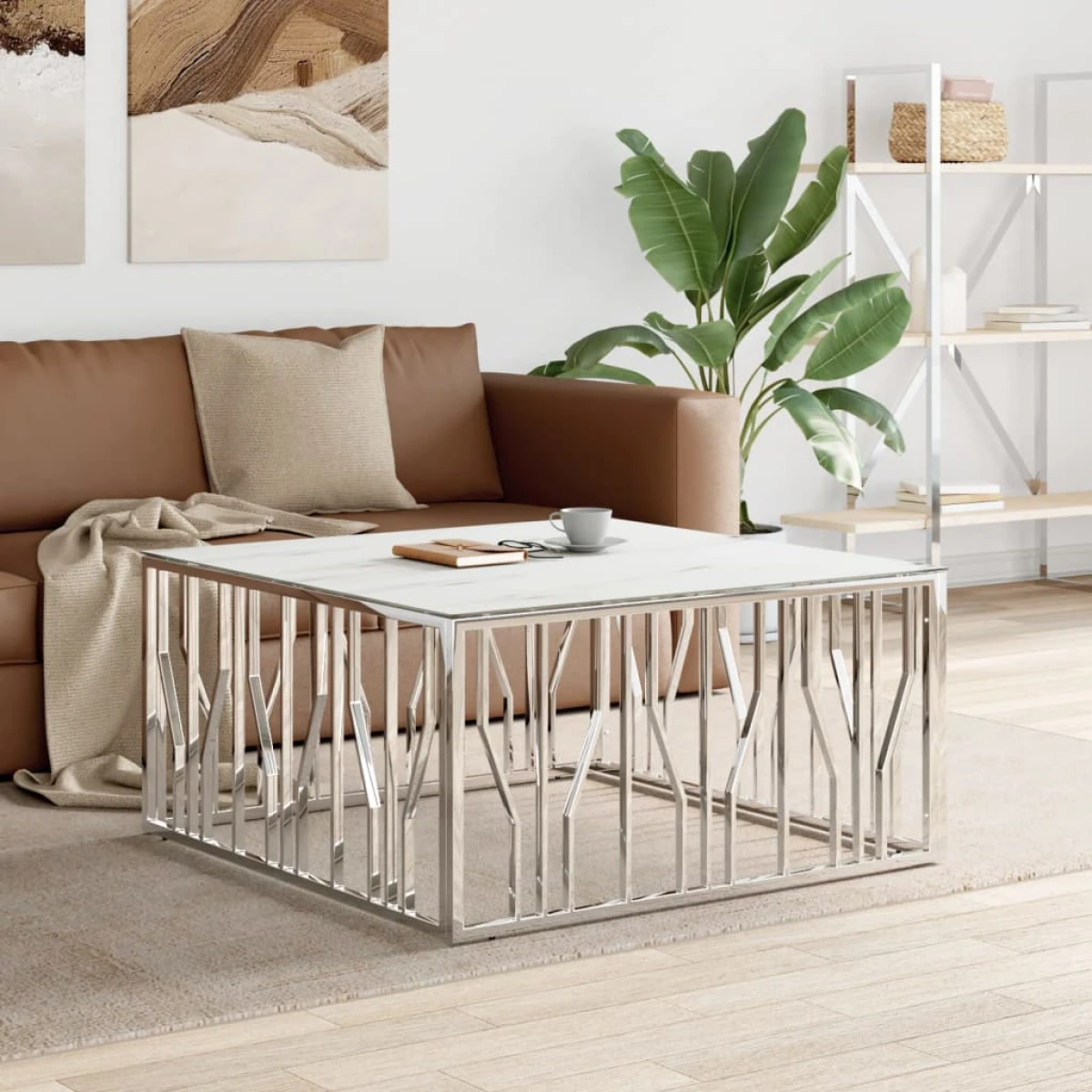 vidaXL Coffee Table 100x100x50 Cm Stainless Steel And Glass For Living Room Decor by vidaXL