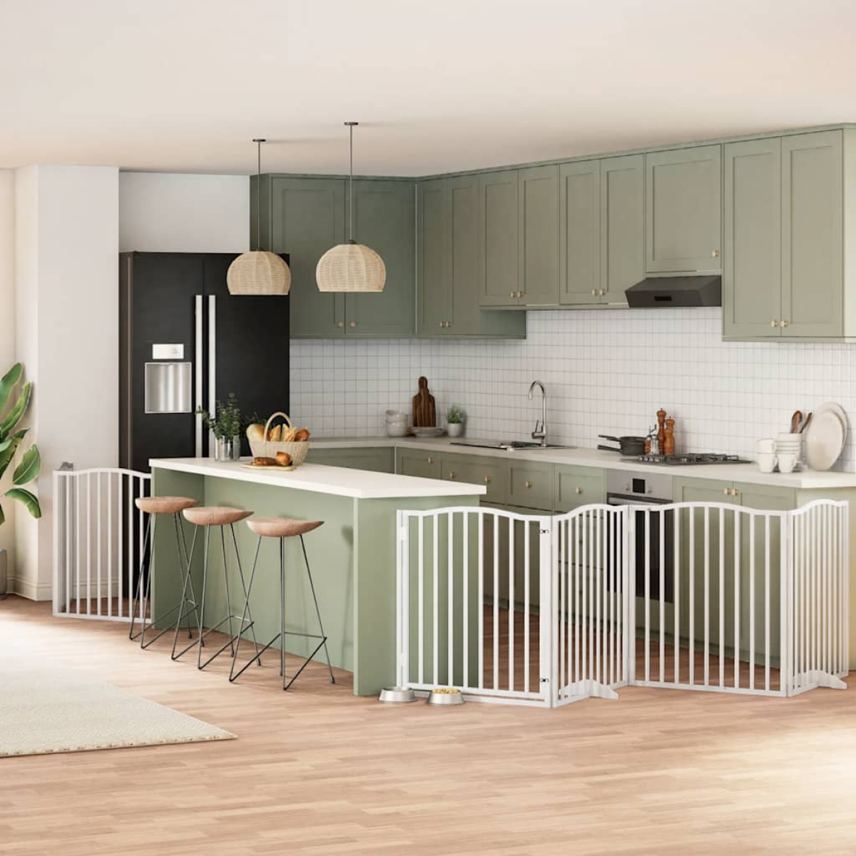 vidaXL Dog Gate with Door Foldable 9 Panels 450 cm Poplar Wood - from vidaXL