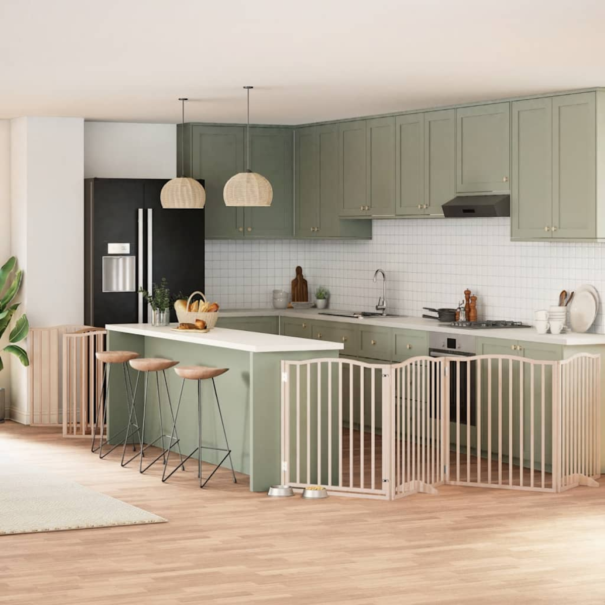 vidaXL Dog Gate with Door Foldable 9 Panels 450 cm Poplar Wood - from vidaXL