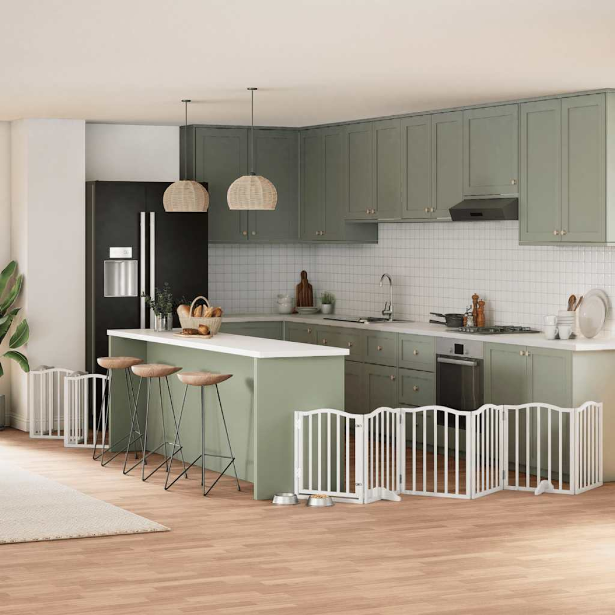 vidaXL Dog Gate with Door Foldable 9 Panels 450 cm Poplar Wood - from vidaXL