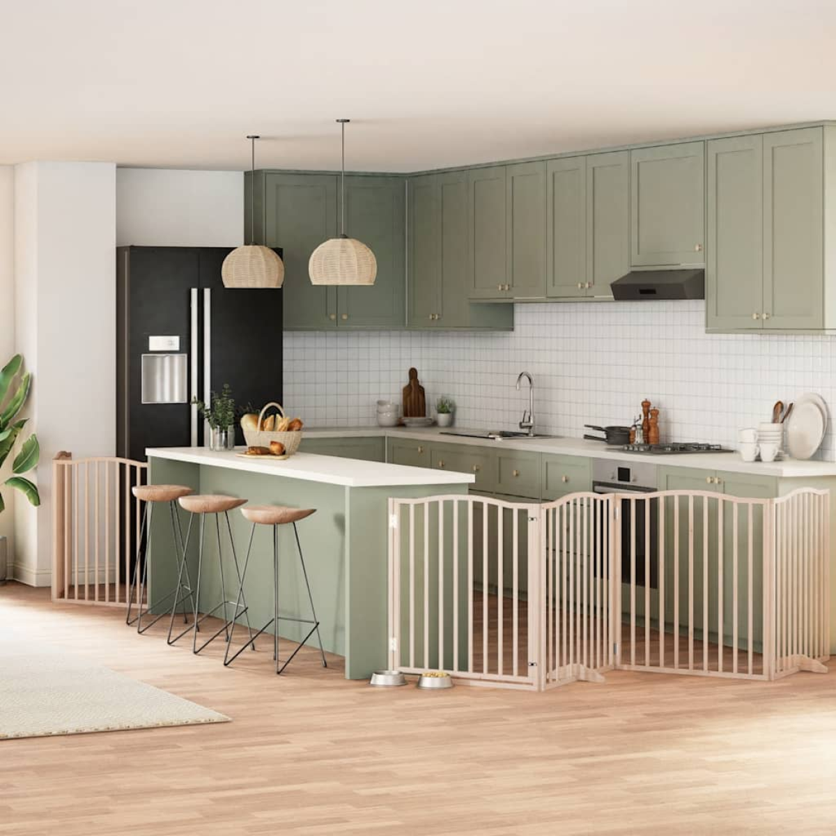 vidaXL Dog Gate with Door Foldable 9 Panels 450 cm Poplar Wood - from vidaXL