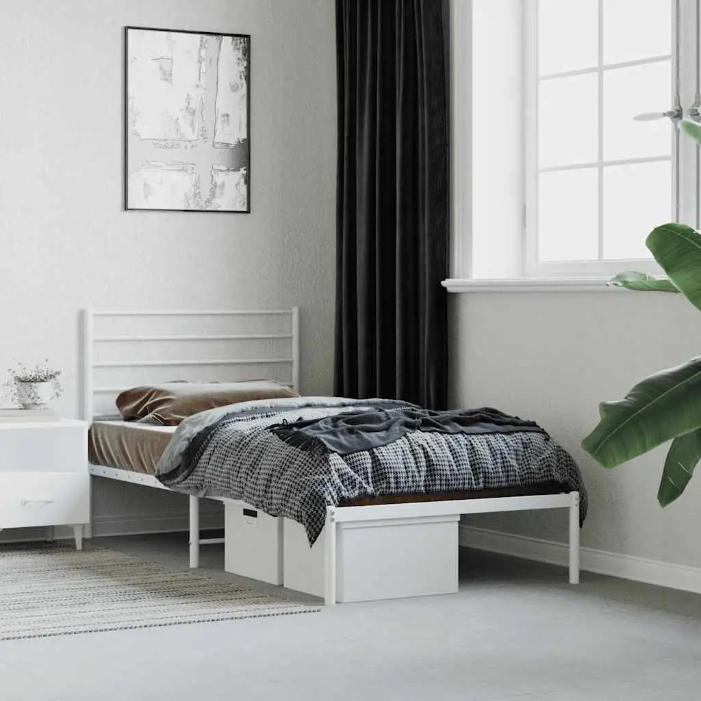 vidaXL Metal Bed Frame without Mattress with Headboard Black 75x190cm - from vidaXL