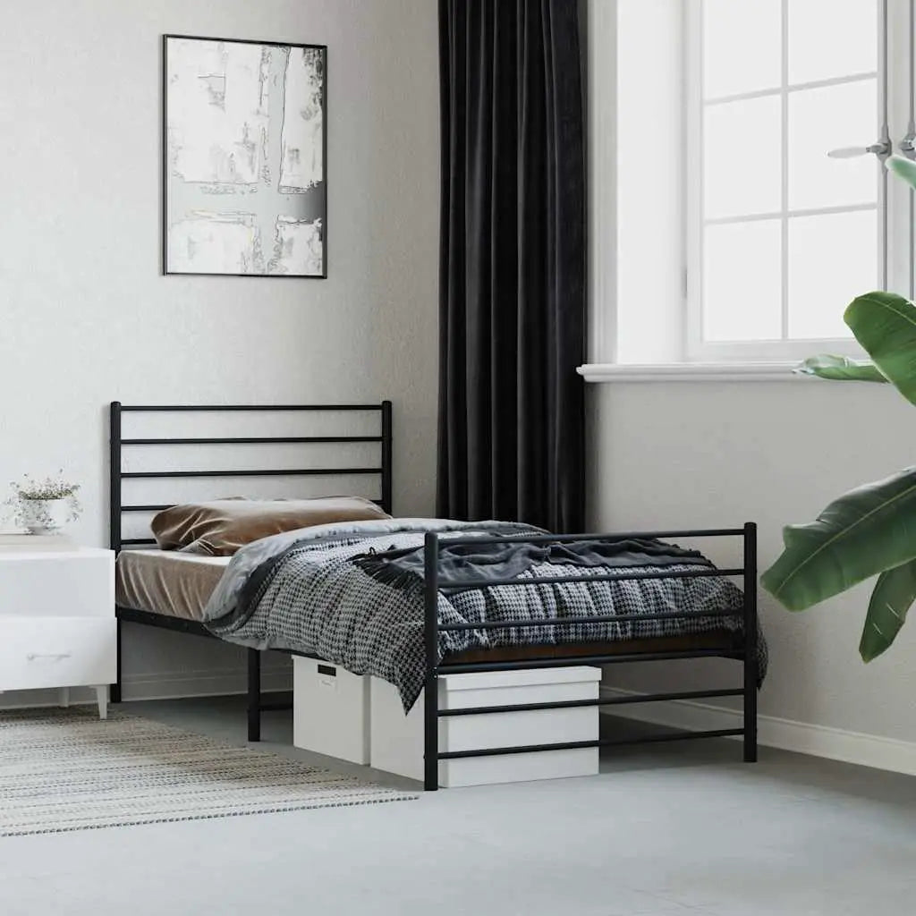 vidaXL Metal Bed Frame without Mattress with Headboard Black 75x190cm - from vidaXL