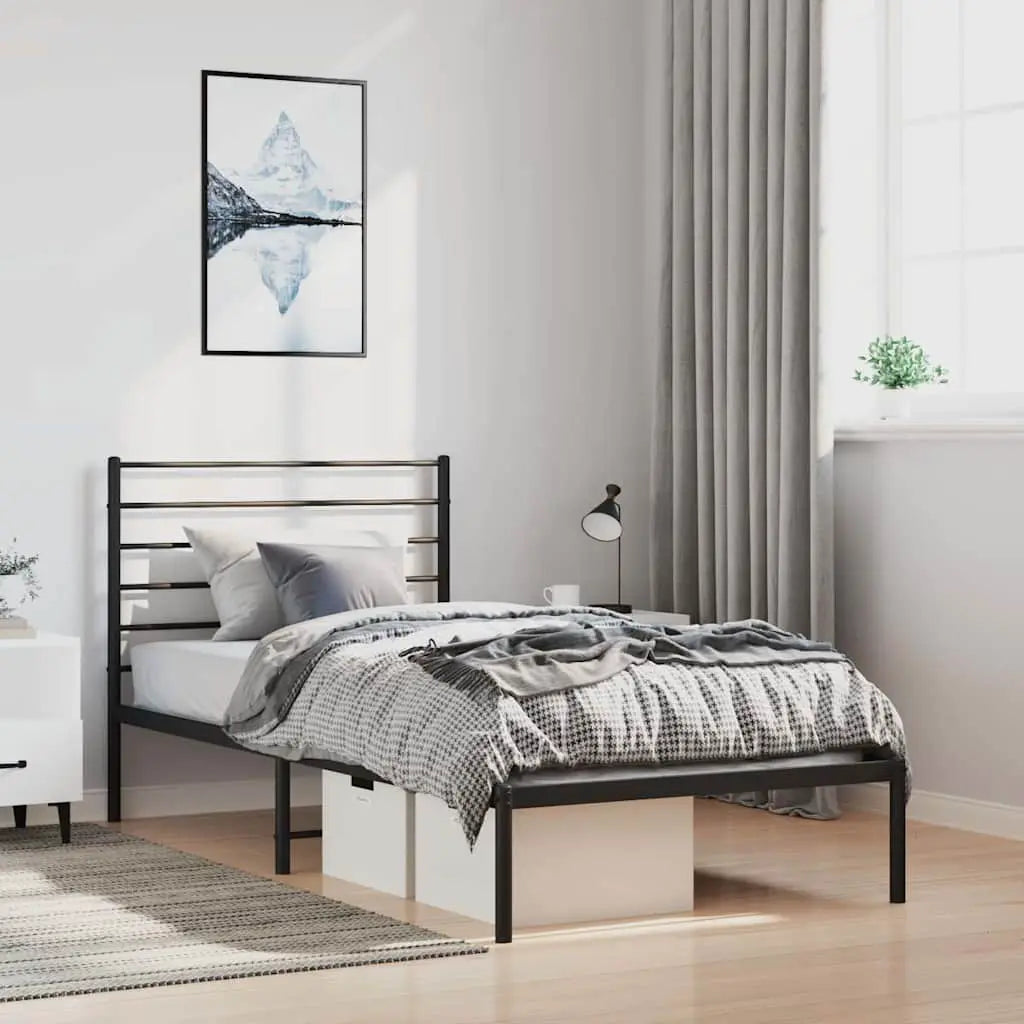 vidaXL Metal Bed Frame without Mattress with Headboard Black 75x190cm - from vidaXL