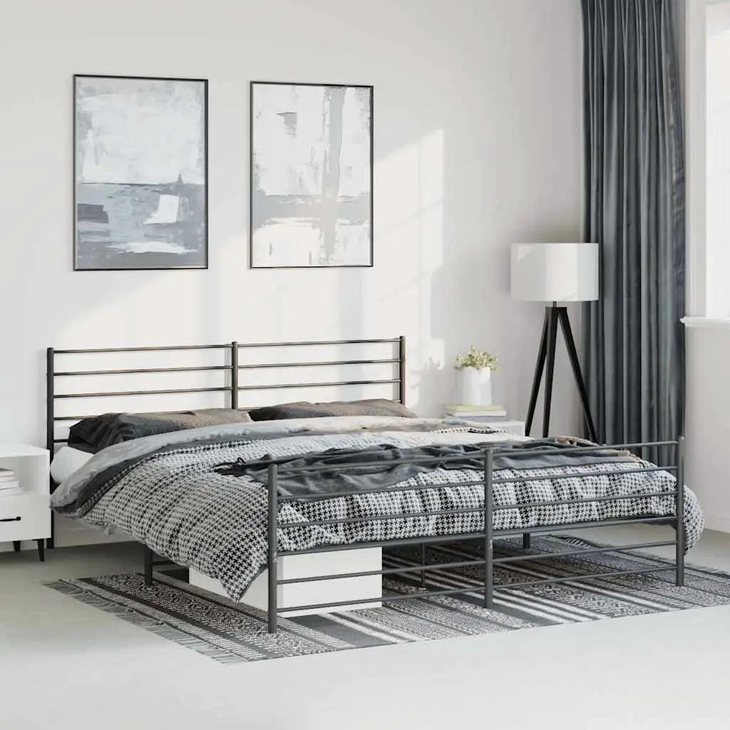 vidaXL Metal Bed Frame without Mattress with Headboard Black 75x190cm - from vidaXL