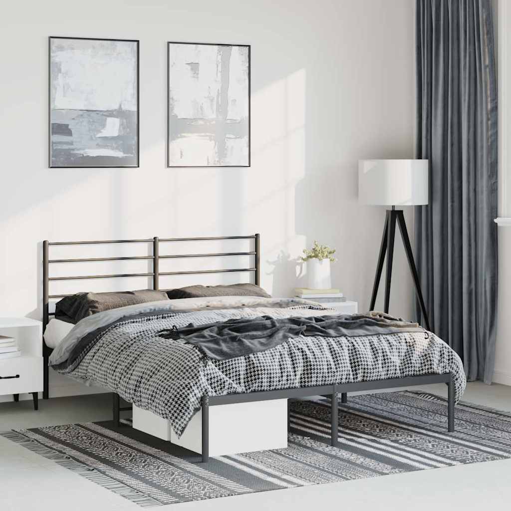 vidaXL Metal Bed Frame without Mattress with Headboard Black 75x190cm - from vidaXL